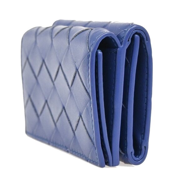 BOTTEGA VENETA INTRECCIATO Trifold Compact Wallet Leather Blue Italy 35KA812 - Picture 2 of 16